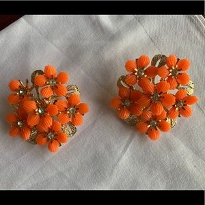 Large Orange Flower Clip-on Earrings